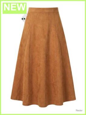 Faux Suede High Waist A-Line Midi Skirt for Work